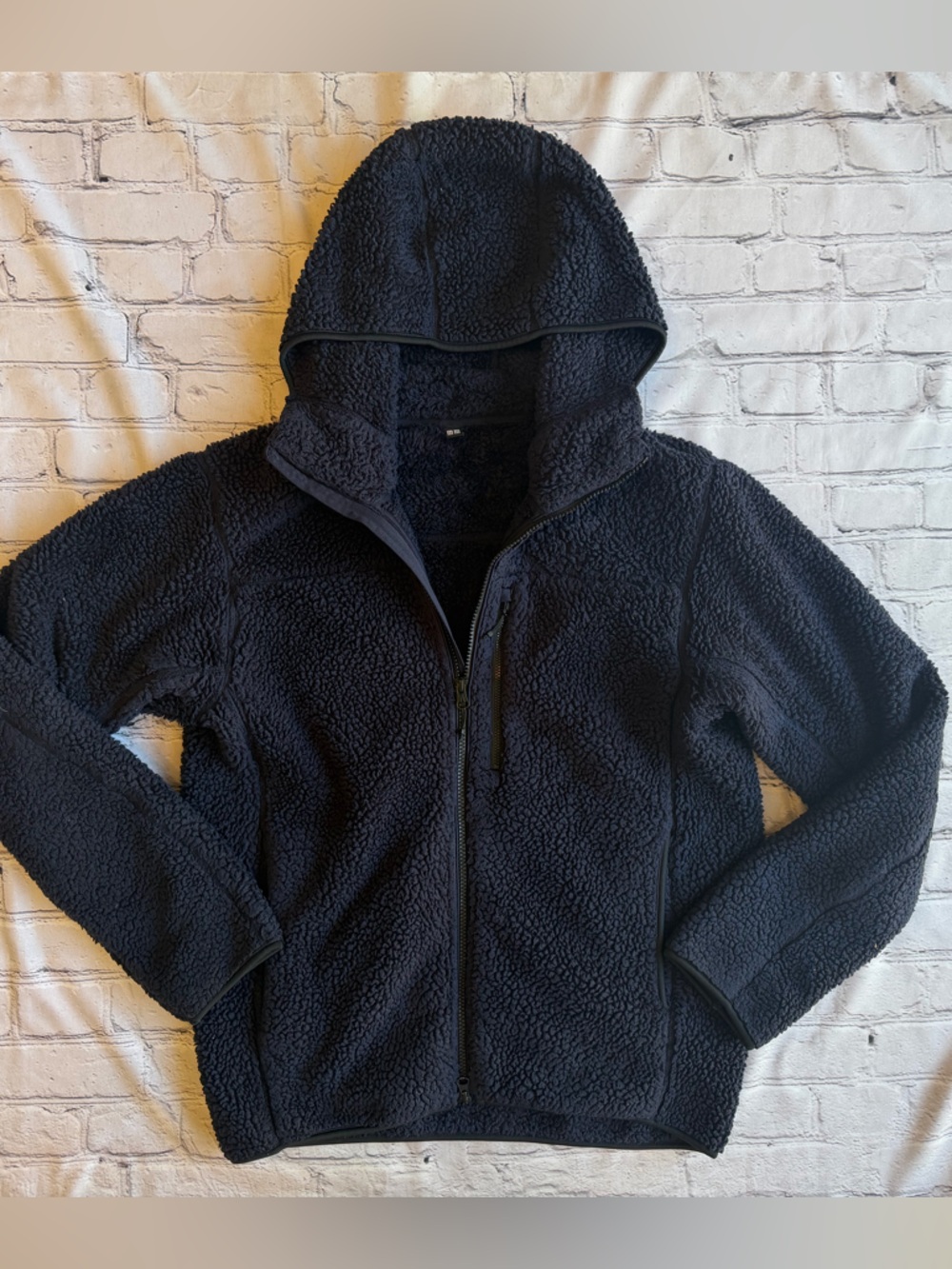 Uniqlo Fleece Full Zip Fluffy Jacket Navy Size S Hooded Streetwear Warm Womens